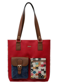 Women Vegan Leather Red Shoulder Bag - In the puzzle Design