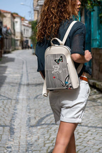 Women Vegan Leather Cream Backpack - Tiny but Mighty Design