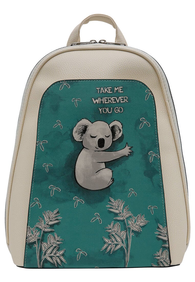 Women Vegan Leather Cream Backpack - Koala Hug Design