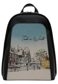 Women Vegan Leather Black Backpack - Take a Walk Design