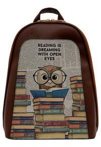 Women Vegan Leather Brown Backpack - The Wise Owl (Taba) Design