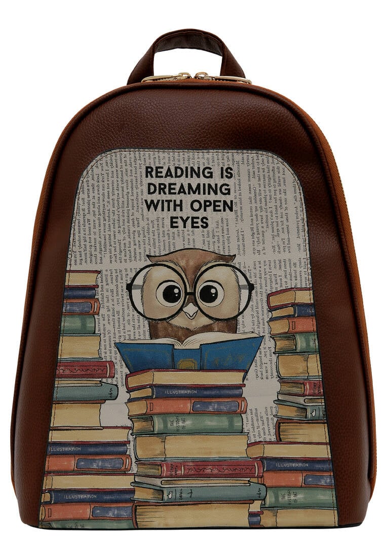 Women Vegan Leather Brown Backpack - The Wise Owl (Taba) Design