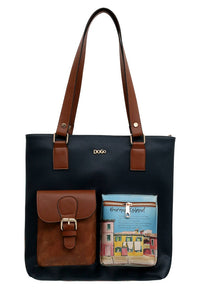 Women Vegan Leather Navy Shoulder Bag - Burano Island Design