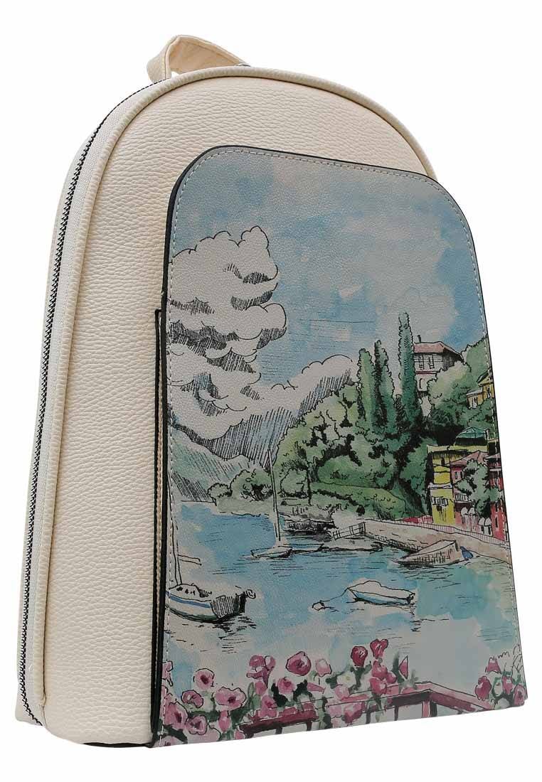 Women Vegan Leather Cream Backpack - Lago di Como Design
