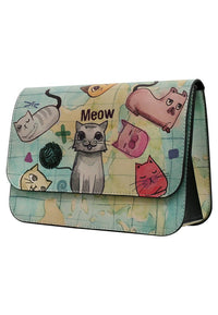 Women Vegan Leather Green Purse - Cats of the World Design