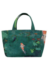Women Vegan Green Medium Tote Bag - Koi Design