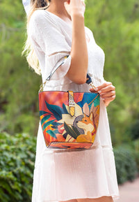 Women Vegan Leather Handbag - Blooming Dog Design