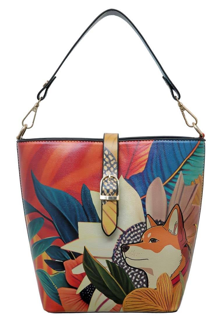 Women Vegan Leather Handbag - Blooming Dog Design
