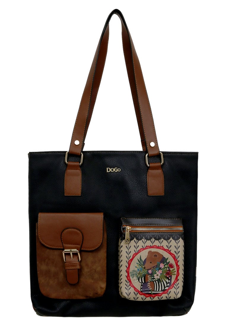 Women Vegan Leather Shoulder Bag - Bear and Flowers Design