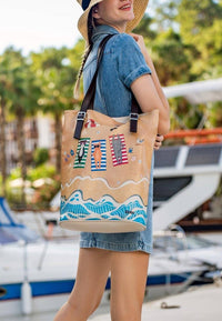 Women Vegan Leather Multicolor Shoulder Bag - Cats on the Beach Design