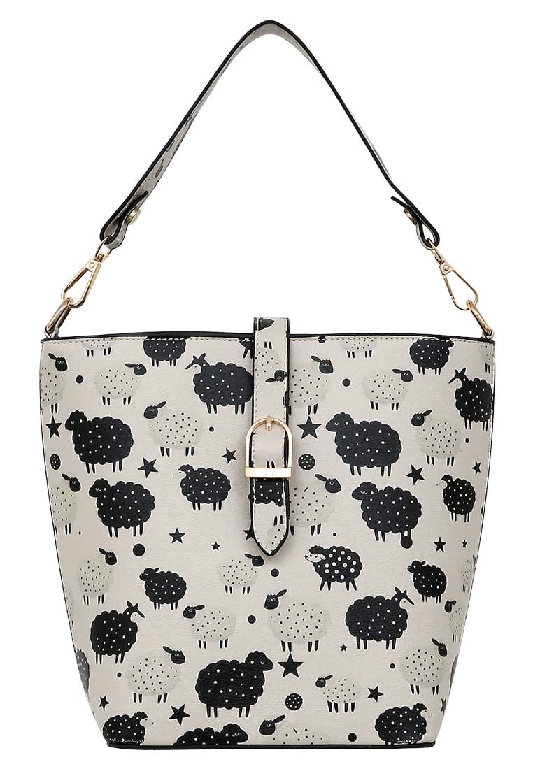 Women Vegan Leather White Handbag - Count Sheeps Design
