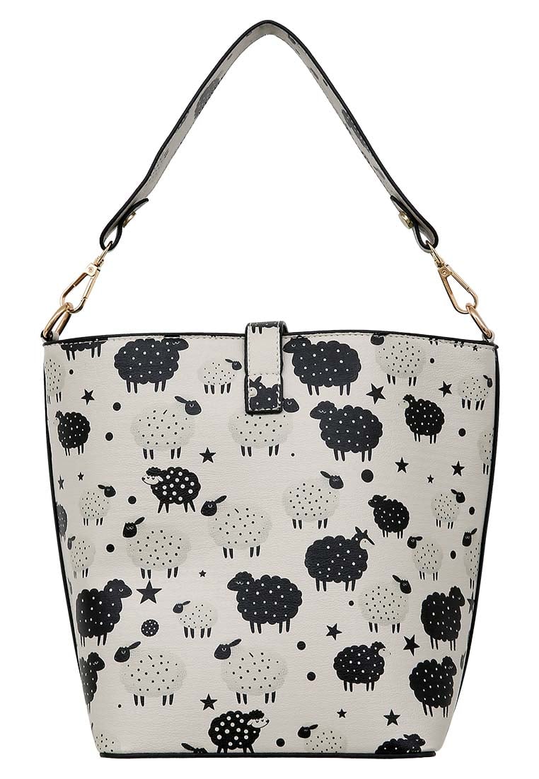Women Vegan Leather White Handbag - Count Sheeps Design