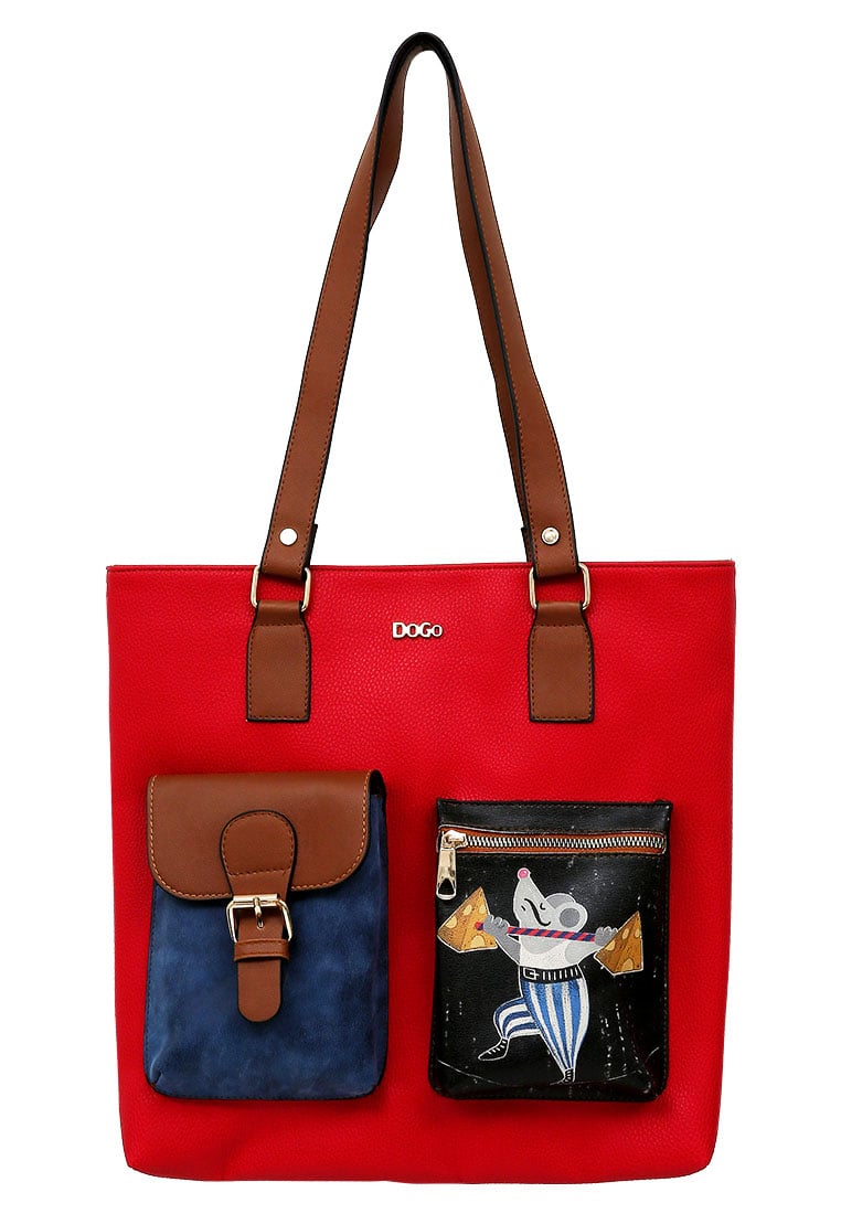 Women Vegan Leather Red Shoulder Bag - Cat and Mouse Design