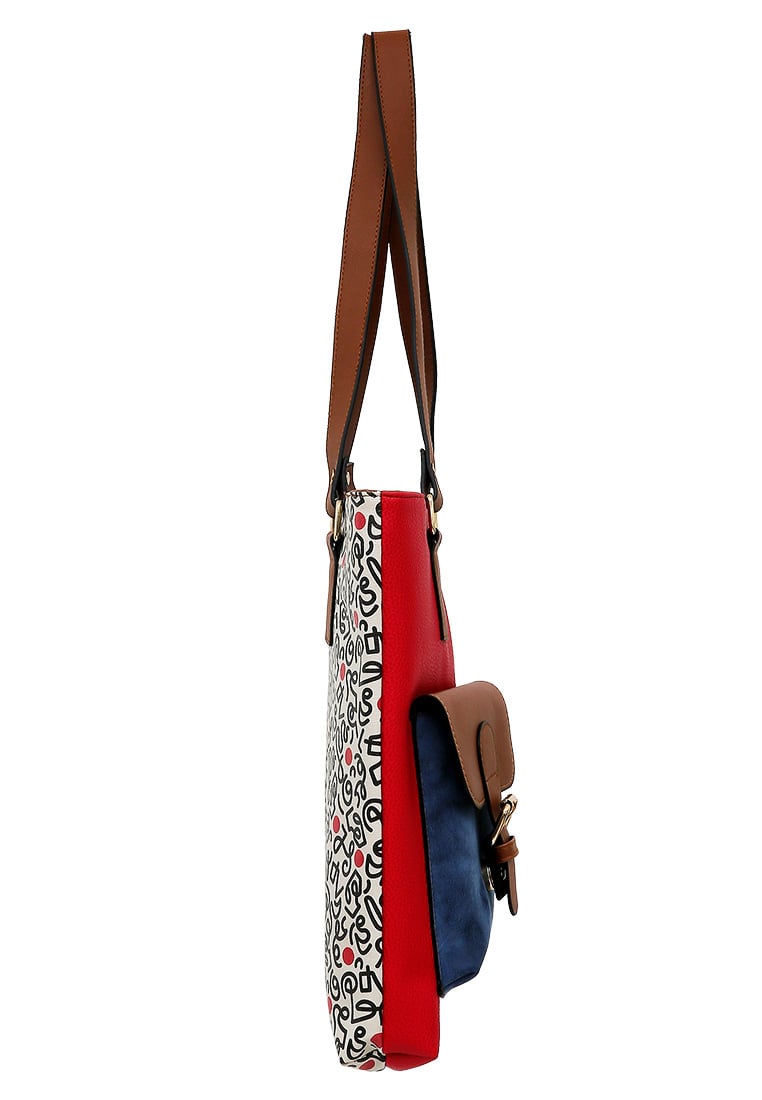 Women Vegan Leather Red Shoulder Bag - Cat and Mouse Design