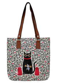 Women Vegan Leather Red Shoulder Bag - Cat and Mouse Design