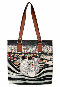 Women Vegan Leather Multicolor Shoulder Bag - the Swan Softly Sleeps Design
