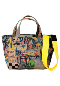Women Vegan Leather Multicolor Medium Tote Bag - Live and Save Design