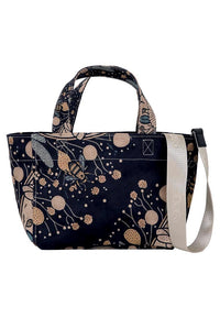 Women Vegan Leather Anthracite Medium Tote Bag - Bee with Flowers Design