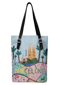 Women Vegan Leather Turquoise Shoulder Bag - The Mosaics of Barcelona Design