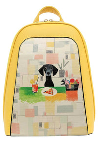 Women Vegan Leather Yellow Backpack - Table for a Pup Design