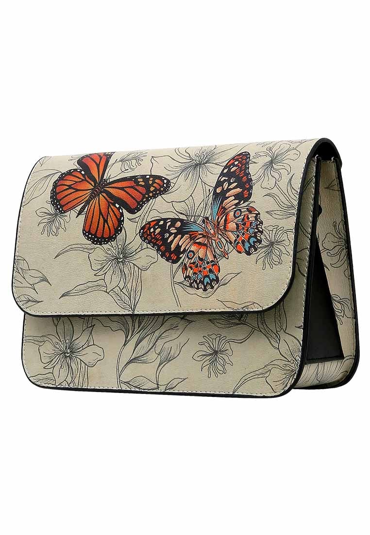Women Vegan Leather Beige Purse - Fly With Your Own Wings Design