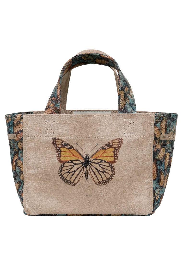 Women Vegan Cream Medium Tote Bag - Moths and Butterflies Design