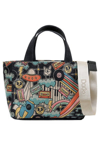 Women Vegan Black Medium Tote Bag - Stay Groovy Design