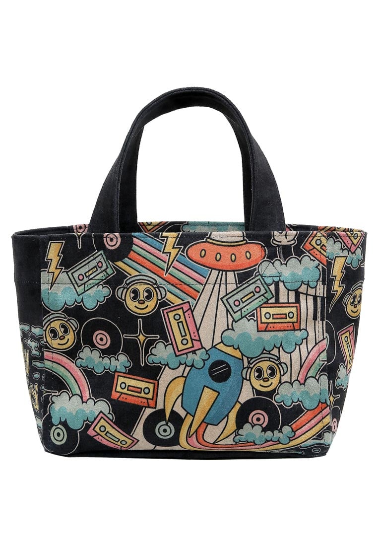 Women Vegan Black Medium Tote Bag - Stay Groovy Design