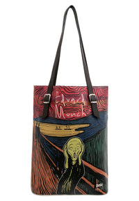 Women Vegan Leather Black Shoulder Bag - Edvard Munch The Scream Muse Design