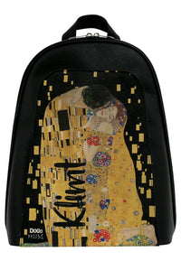 Women Vegan Leather Black Backpack - Gustav Klimt The Kiss Muse Design