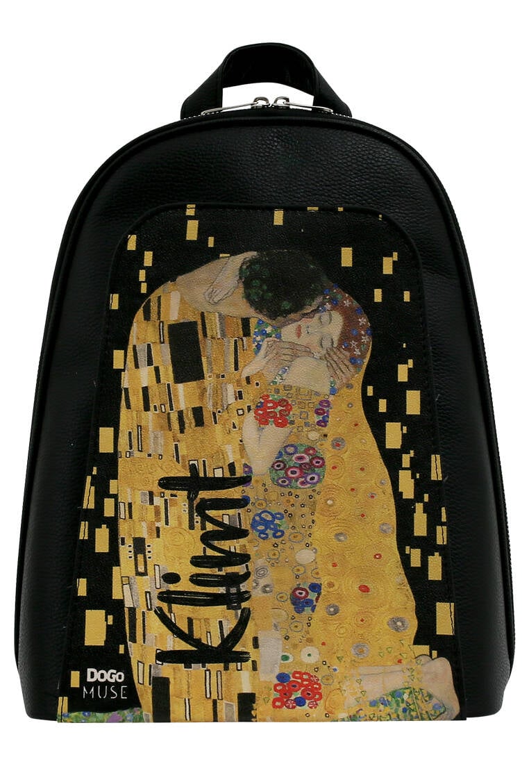 Women Vegan Leather Black Backpack - Gustav Klimt The Kiss Muse Design