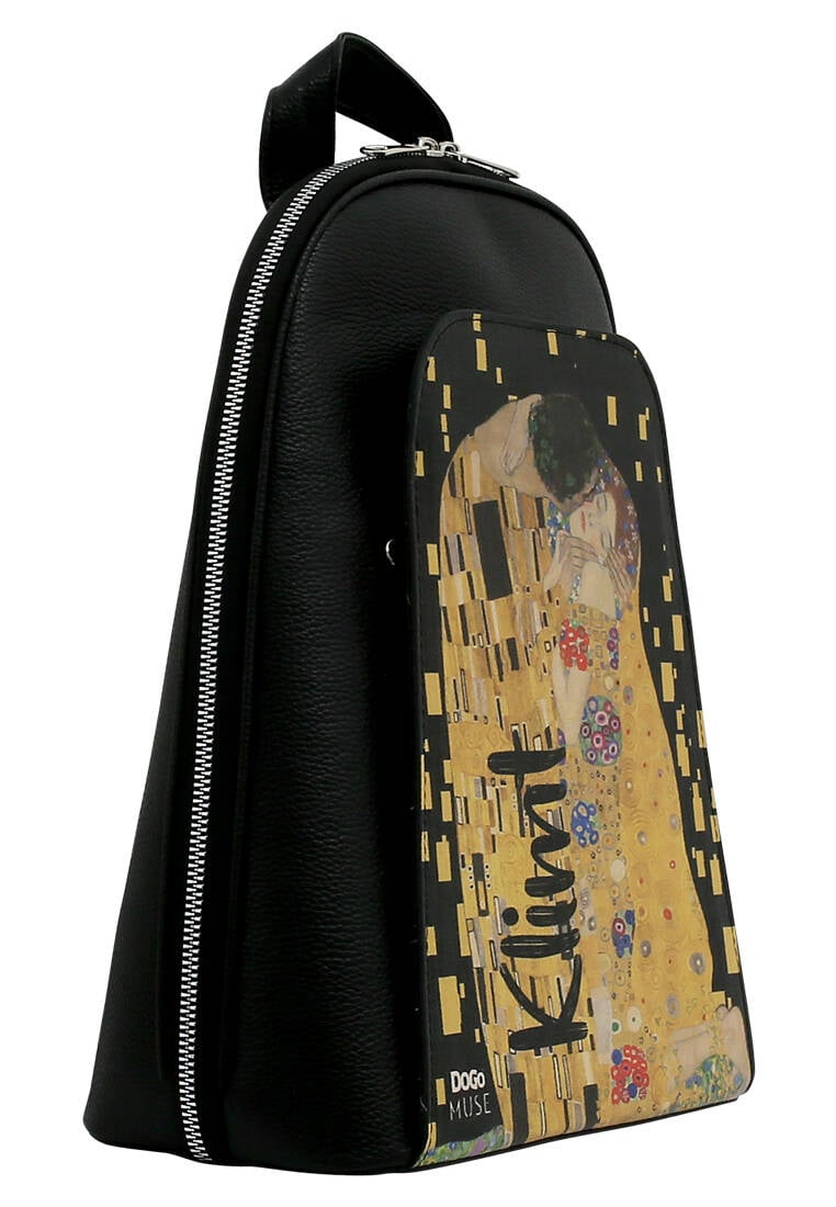 Women Vegan Leather Black Backpack - Gustav Klimt The Kiss Muse Design