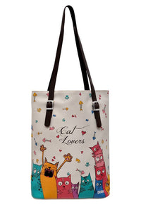 Women Vegan Leather Shoulder Bag - Cat Lovers Design