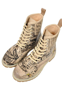 Women Vegan Leather Beige Long Boots - One way only Design