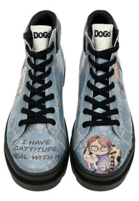 Women Vegan Leather Blue Boots - I Have Cattitude Design