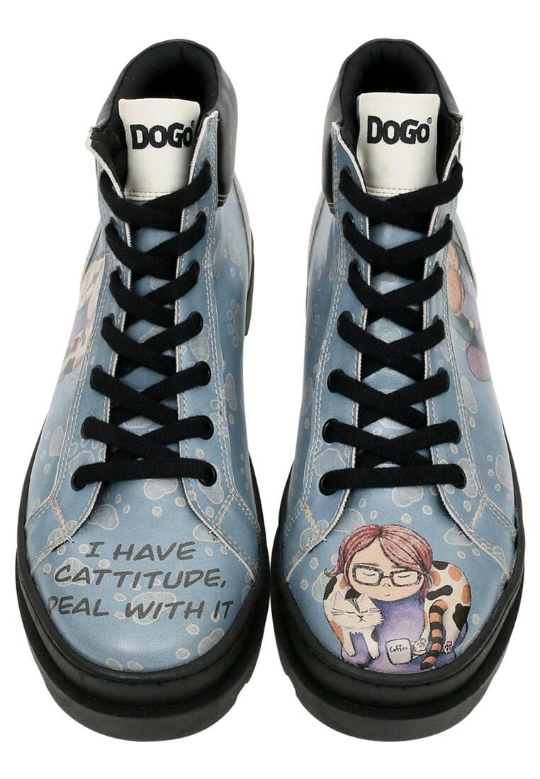 Women Vegan Leather Blue Boots - I Have Cattitude Design