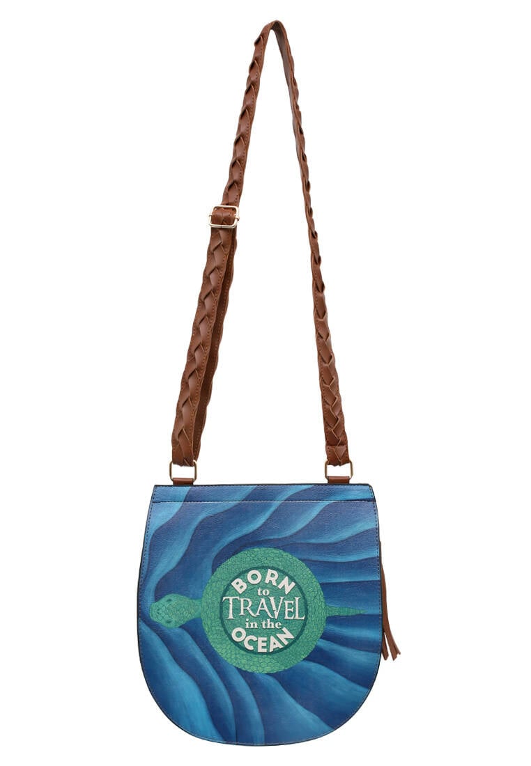 Women Vegan Leather Blue Shoulder Bag - Born To Travel In The Ocean Design