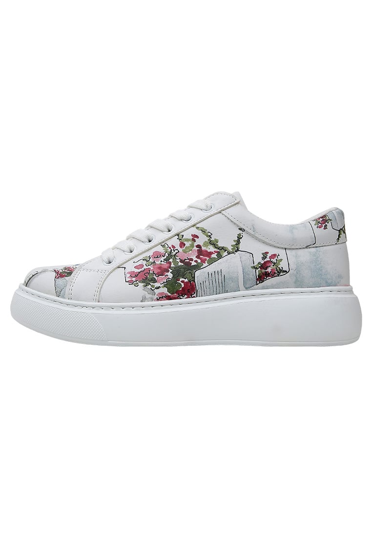 Women Vegan Leather White Sneakers - Paperflower Design