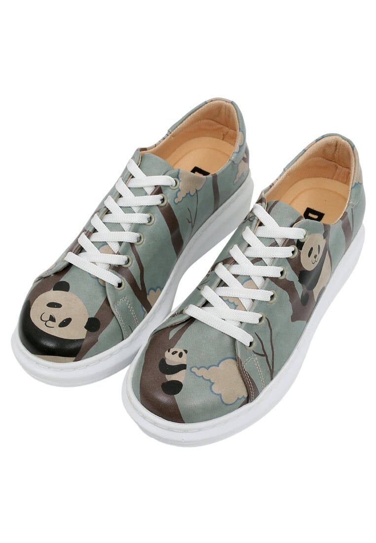 Women Vegan Leather Blue Sneakers - Panda Hug Design