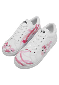 Women Vegan Leather White Sneakers - Pink Paradise Design