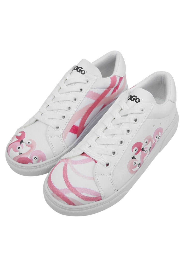 Women Vegan Leather White Sneakers - Pink Paradise Design