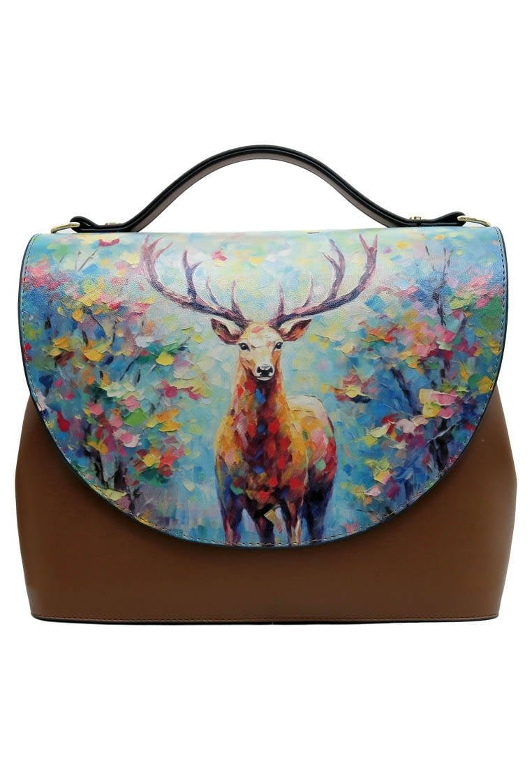 Women Vegan Leather Handbag - Deer Of Dreams Design