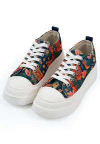 Women Vegan Multicolor Platform Sneakers - Gardern Birds Design