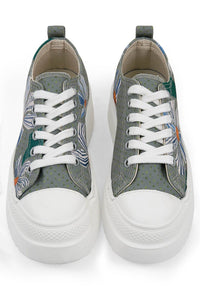 Women Vegan Grey Platform Sneakers - Origami Bloom Design