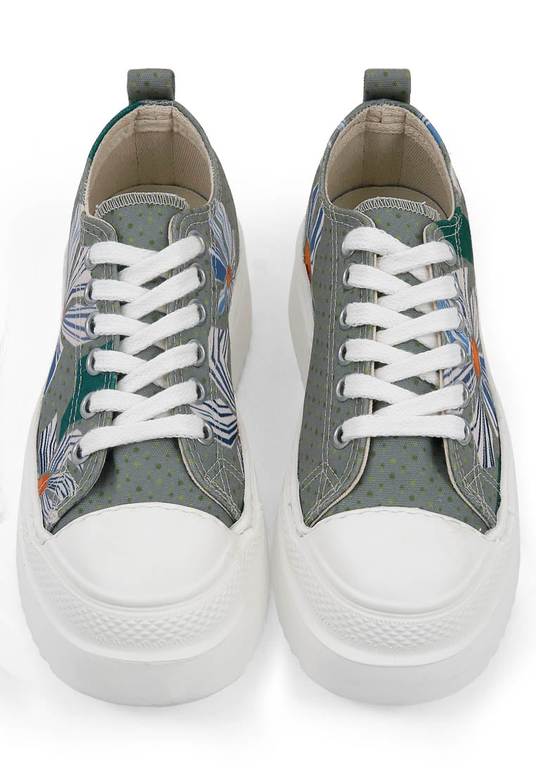 Women Vegan Grey Platform Sneakers - Origami Bloom Design