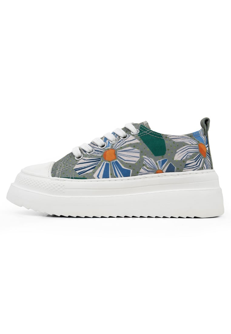Women Vegan Grey Platform Sneakers - Origami Bloom Design