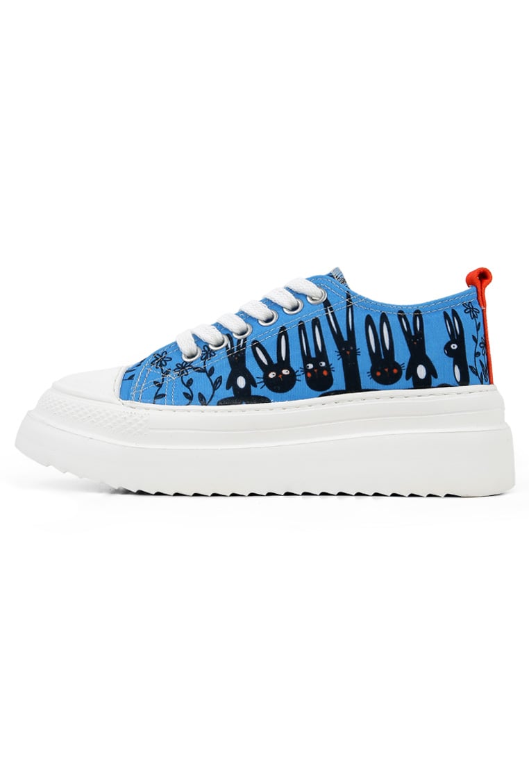 Women Vegan Blue Platform Sneakers - Line of Rabbits Design