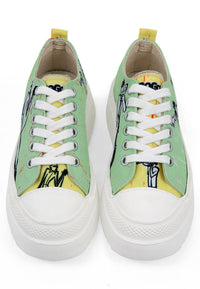 Women Vegan Green Platform Sneakers - The Band Design