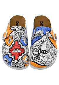 Women Vegan Leather Multicolor Slippers - Center View Design