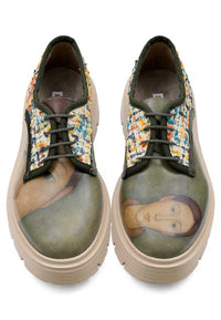 Women Vegan Leather Cream Sneakers - Painting of a Lady Design